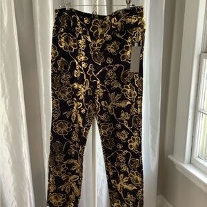 Soft Surroundings Black Pants with Gold Floral Design